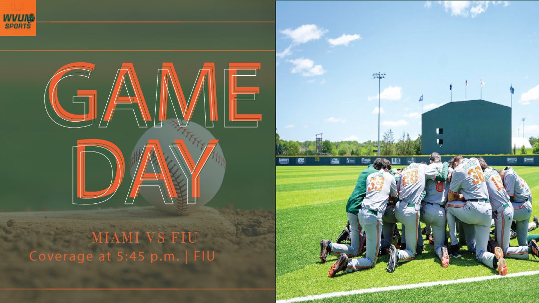 WVUM Sports (@wvumsports) on Twitter photo Last true road game of the year 🚌
⚾: <a href="/CanesBaseball/">Miami Hurricanes Baseball</a> vs <a href="/FIUBaseball/">FIU Baseball</a>
🏟️: FIU Baseball Stadium
⏰: 6:00 p.m.
🎙️: <a href="/_NickMarino1/">Nick Marino</a> & <a href="/JMonteSports/">J Monte 🙌</a>
💻: wvum.org/listen
📻: 90.5 FM Last true road game of the year 🚌
⚾: <a href="/CanesBaseball/">Miami Hurricanes Baseball</a> vs <a href="/FIUBaseball/">FIU Baseball</a>
🏟️: FIU Baseball Stadium
⏰: 6:00 p.m.
🎙️: <a href="/_NickMarino1/">Nick Marino</a> & <a href="/JMonteSports/">J Monte 🙌</a>
💻: wvum.org/listen
📻: 90.5 FM