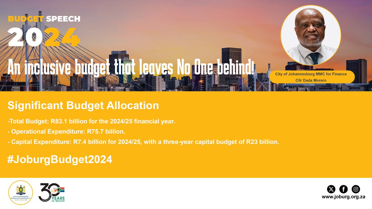 MMC for Finance, Cllr @DadaMorero, presented an inclusive budget, ensuring no one is left behind. #JoburgBudget2024 #JoburgLIVE ^NB