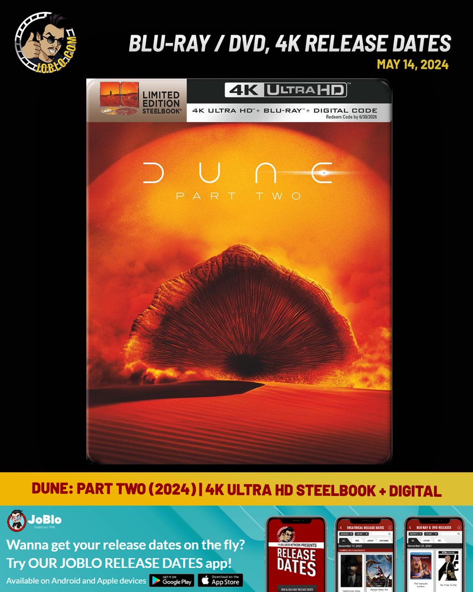 Don't miss out on today's Blu-Ray DVD release of Dune: Part two (2024)!💿

📍Grab your copy: joblo.com

#JoBloMovies #JoBloMovieNetwork #DunePartTwo #Dune