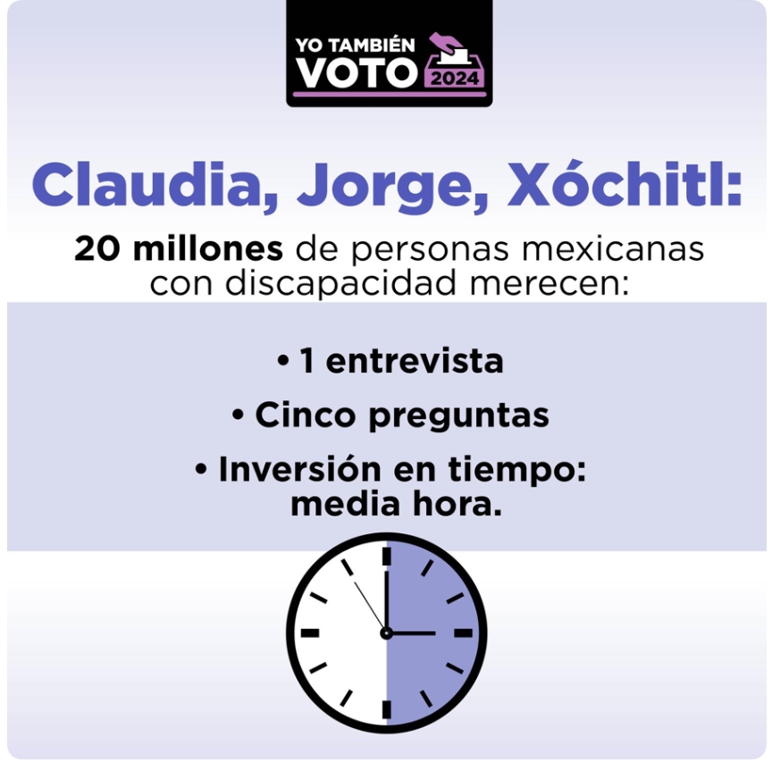 kdartigues's tweet photo. Seguimos y seguiremos insistiendo, @AlvarezMaynez, @XochitlGalvez y @Claudiashein. Esto pedimos, ya reúnanse con #YoTambiénVoto2024. 
Hasta les accesibilizamos sus propuestas https://t.co/z8rW2iNKVm