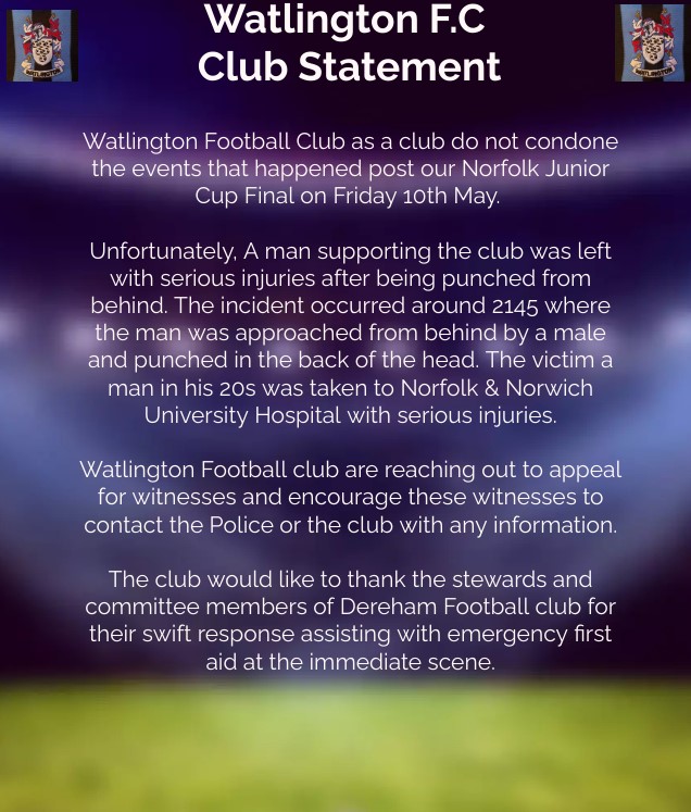 A statement issued by the club in relation to the incident on Friday.