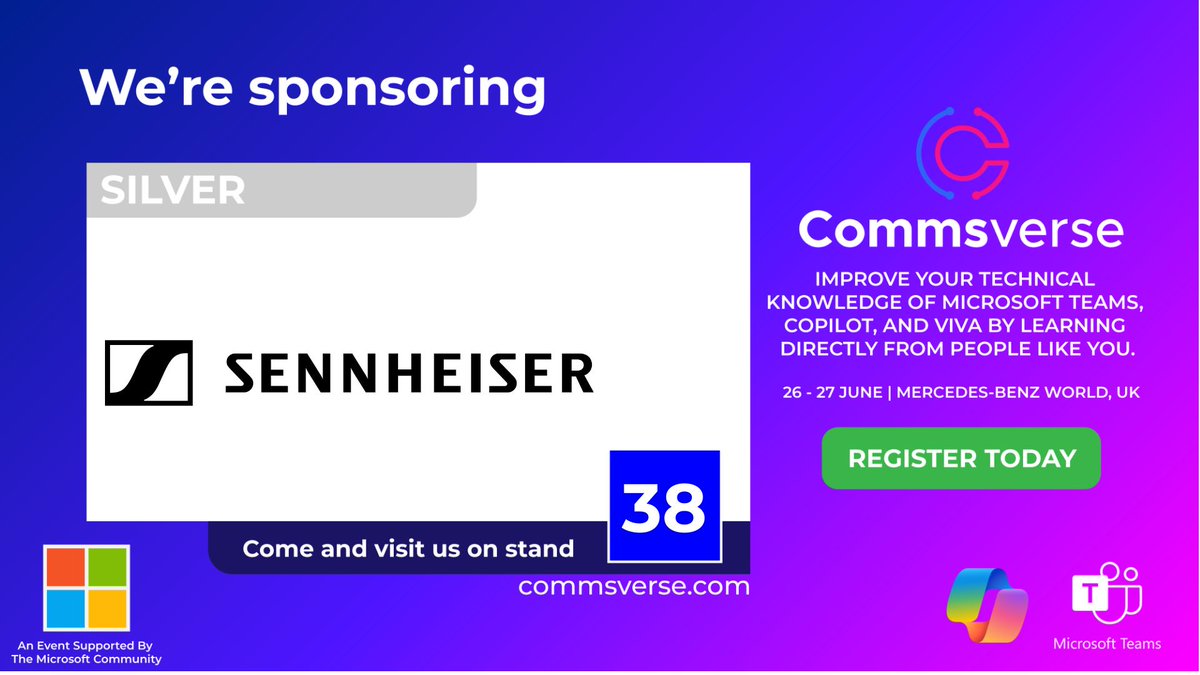 We're delighted to announce @Sennheiser as silver sponsors for Commsverse 2024!

Sennheiser is one of the world’s leading producers of headphones, microphones and wireless transmission technology.

Visit them on stand 38: events.justattend.com/events/exhibit…

#microsoftteams