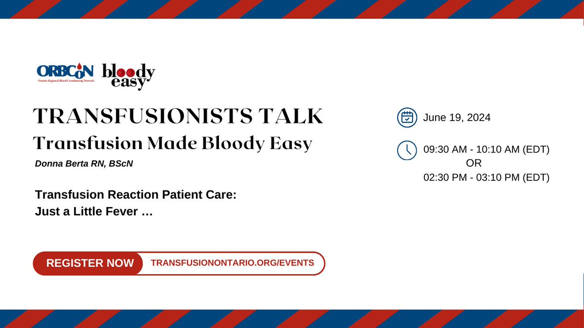 ORBCoN (@orbcon1) on Twitter photo Registration for the. June session of Transfusionists talk: Transfusion Made Bloody Easy is now open! 
buff.ly/49TAbtg
#transfusion #blooducation #medicine Registration for the. June session of Transfusionists talk: Transfusion Made Bloody Easy is now open! 
buff.ly/49TAbtg
#transfusion #blooducation #medicine