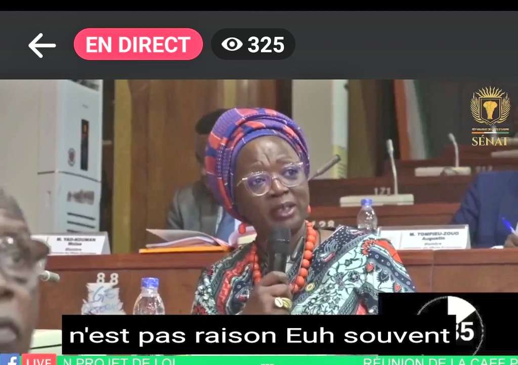Ma tata Mariam Dao Gabala "on stage" au Sénat 🇨🇮😍👏🏽
Voici succintement les 4 questions que la sénatrice a souhaité posées au ministre des finances et du Budget 

1. Quelle est la Cartographie de la dette ? Quels sont les différents types de créanciers a qui nous devons ? Et qui