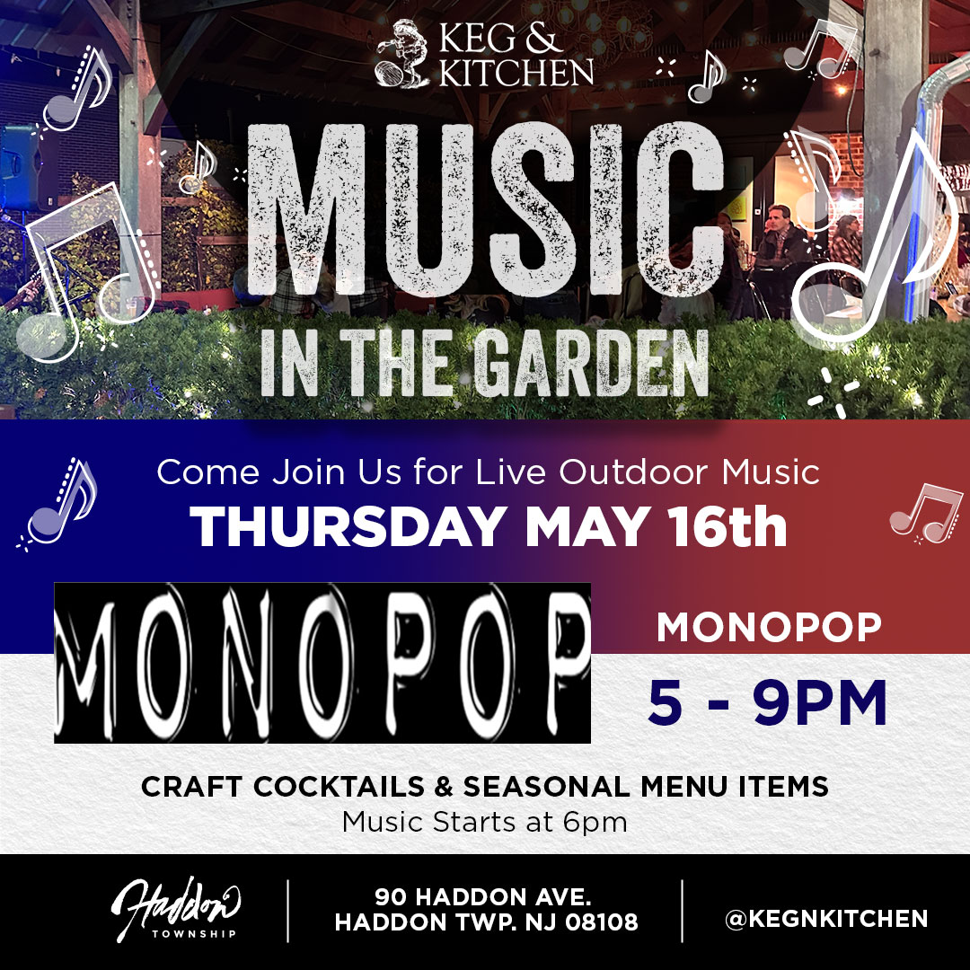 Grab your dancing shoes and head on over to ! Live music in the Garden with Monopop! This Thursday, May 16th!  📍90 Haddon Ave. #haddontwp #shophaddon #livemusic #cocktailparty