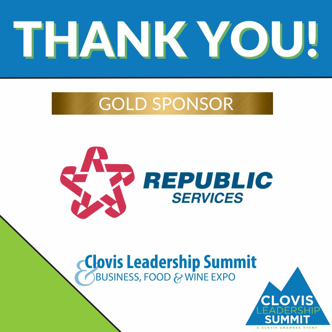 Thank you, @RepublicService for your golden sponsorship at the Clovis Leadership Summit. We are honored to have you as a partner this 2024!

#CLS2024 #Leadership #ThankYouSponsors #ClovisLeadershipSummit #localbusiness #expo #clovisca #businessengagement #communityleaders