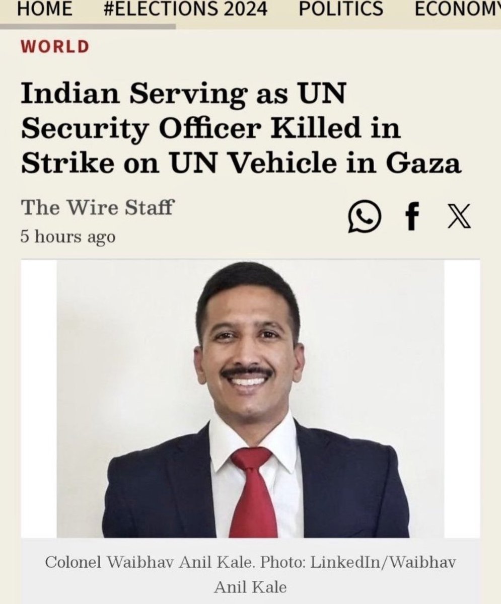 BREAKING: INDIAN NATIONAL AND UN SECURITY OFFICER WAIBHAV ANIL KALE KILLED BY ISRAEL AND MODI SAYS NOTHING Waibhav Anil Kale, a 46-year-old UN security officer from India, tragically lost his life in a missile strike by Israel while escorting colleagues to a hospital in Rafah.