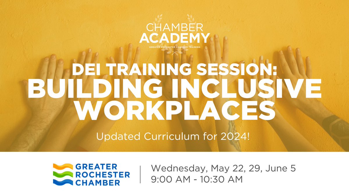 Elevate your expertise to play a vital role in building a sustainable culture of inclusion within your organization and increase job satisfaction, trust levels, and employee engagement. Join us on this transformative training journey, beginning May 22nd: my.greaterrochesterchamber.com/calendar/Detai…