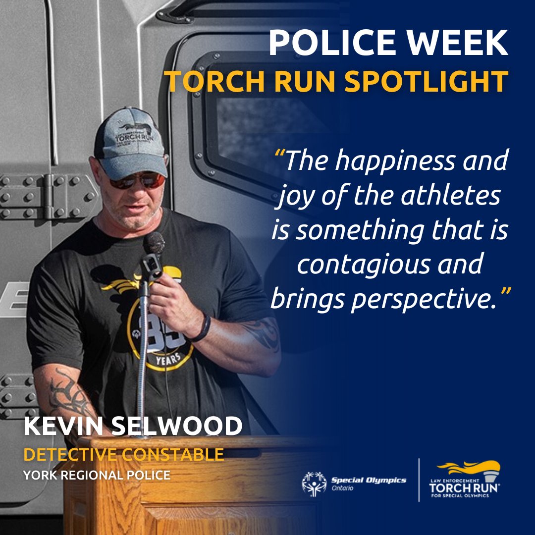 Among many reasons to be involved with LETR, Detective Constable Kevin Selwood says 'seeing the participants gain such happiness from our support is an amazing, gratifying feeling.' Read more about Kevin and check out more National Police Week spotlights: www1.torchrunontario.com/blog/tag/polic…