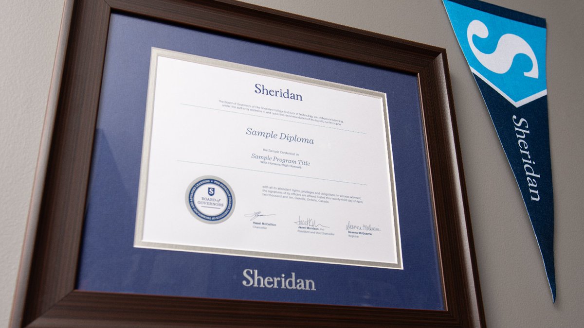 Show off your hard-earned degree, diploma or certificate with a customized @sheridancollege frame 🖼 that is locally manufactured using sustainable materials & includes a matte with the Sheridan logo stamped in silver. Order before June 15 to get $10 off: bit.ly/3BLSCAs
