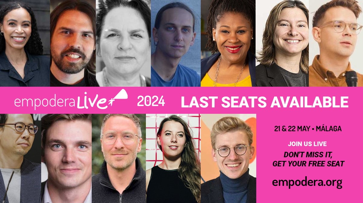 LAST SEATS for #EmpoderaLIVE 2024! ⏱️

We have very few seats left for you to enjoy the leading event in #CivicTechnology live.

Register for free now at ciber.be/empoderalive-b…

📅 May 21st and 22nd, 2024.
📍 <a href="/CineAlbeniz/">Cine Albéniz</a>

🤝With the support of <a href="/empleogob/">Ministerio Trabajo y Economía Social</a>