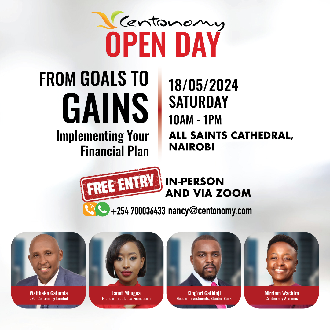 cekenduati's tweet image. If you are looking to financially propel yourself to greater heights, join us this Saturday 18/05/24 at 10 AM EAT to learn how to turn your goals to gains by implementing your financial plan.

See poster for details.

Register here forms.monday.com/forms/21859684…

#CentonomyOpenDay