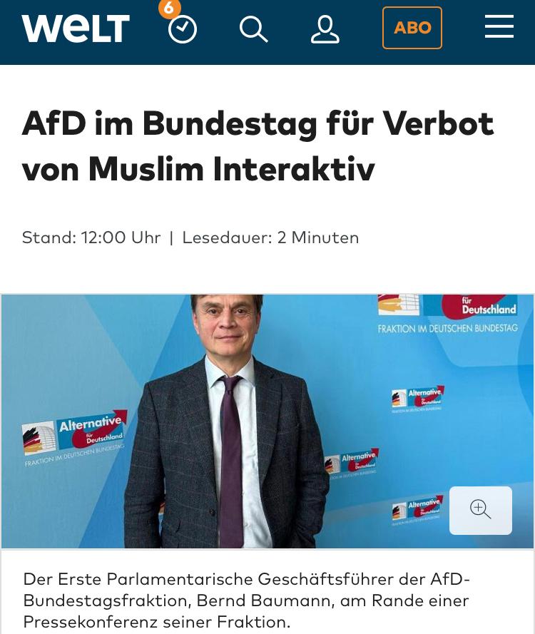 #Kalifat ist nicht die Lösung – die Forderung danach ist das Problem! Deshalb beantragt die #AfD morgen im Bundestag das Verbot von „Muslim Interaktiv“.

welt.de/regionales/ham…