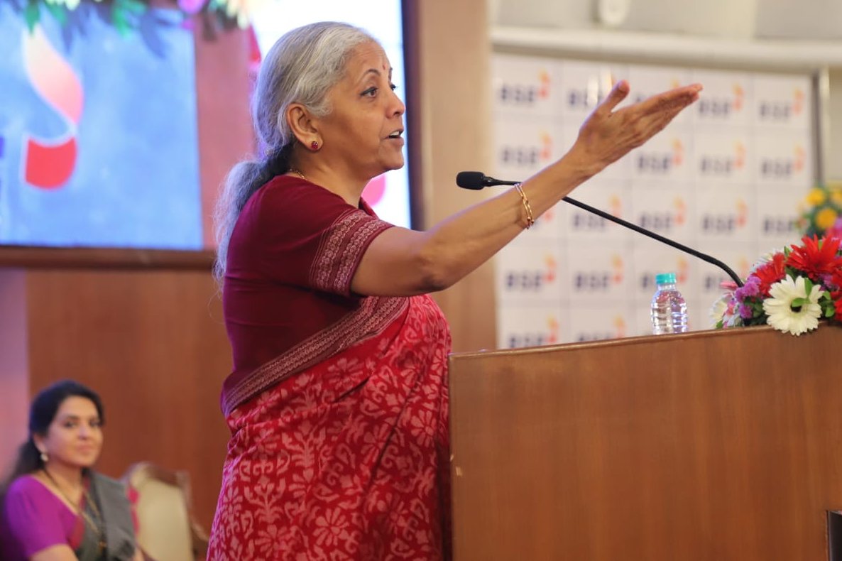 TOP 10 COMMENTS FROM FM NIRMALA SITHARAMAN'S SPEECH AT BSE 1⃣ Stability Of Govt, Policy & Taxation Key For Efficient Capital Markets 2⃣ Confident That PM Modi Will Form Govt For The 3rd Term & India Will Become The 3rd Largest Economy 3⃣No Need For Anxiety In India VIX, BJP