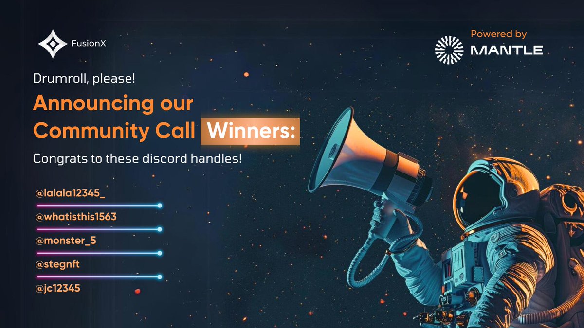 LISTEN UP, #FusionXFam! 5 of y'all bagged yourself $100 worth of rFSX in our last community call 🤑 Congrats to our champs 🙌 Everyone else- Join our Discord (discord.com/invite/fusionx…), and who knows? You could win next 🔥