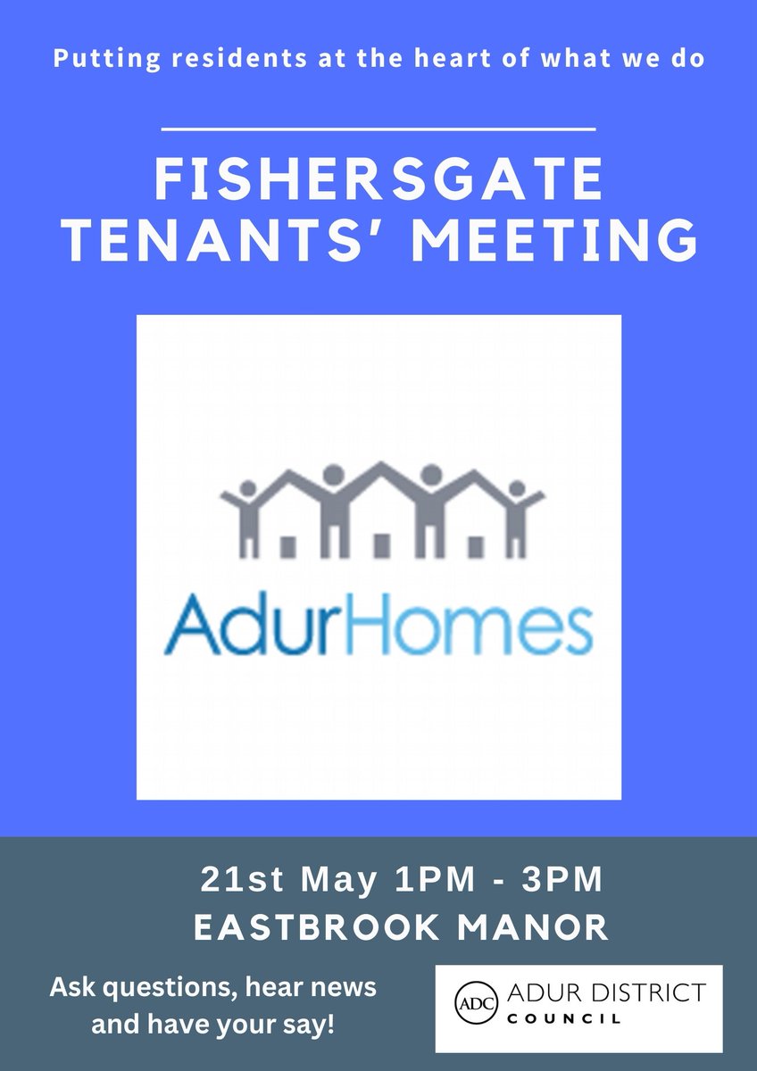 If you’re an Adur Homes tenant and have questions for us, come and meet our housing team at Eastbrook Manor community centre in Fishersgate between 1pm and 3pm tomorrow.