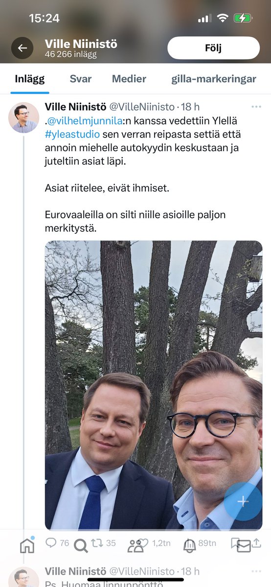 Tässä on ’vihreää siirtymää’ koko rahan edestä: W Junnila & @VilleNiinisto samassa kuvassa. En enää ikinä äänestä puoluetta @vihreat.