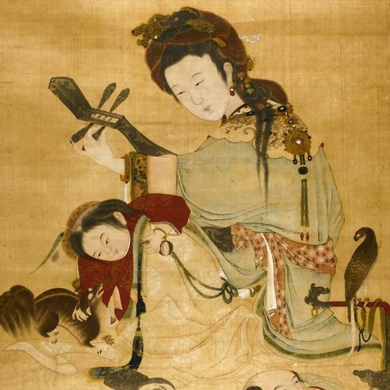 PINTURA DE DAMA Y NIÑOS DINASTÍA #QING, PRIMERA MITAD SIGLO XVIII #pintura #China