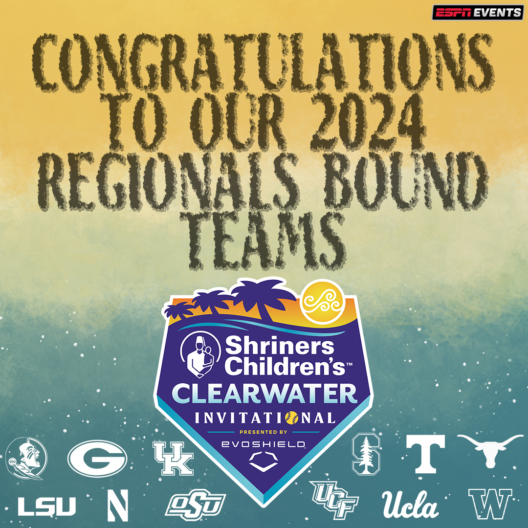 Congratulations to these 2024 @Shrinershospitals Clearwater Invitational Presented by @evoshield teams for making it to the NCAA Softball Tournament Regionals❗️ OKC, they’re coming for ya! 😤 #WCWS #ClearwaterInvite