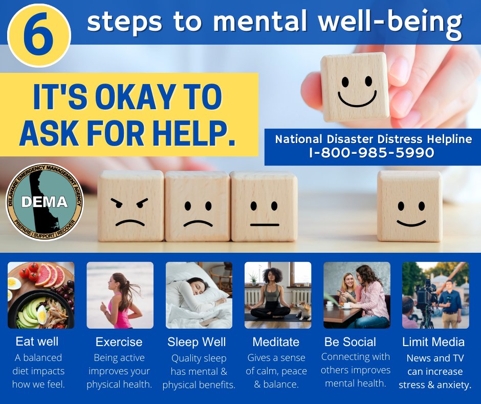 May is Mental Health Awareness Month. Emotional distress can happen BEFORE or AFTER a disaster. Finding healthy ways to cope is essential: eat and sleep well, exercise, meditate, be social, and limit media. The National Disaster Distress Helpline is 1-800-985-5990. #TaketheMoment