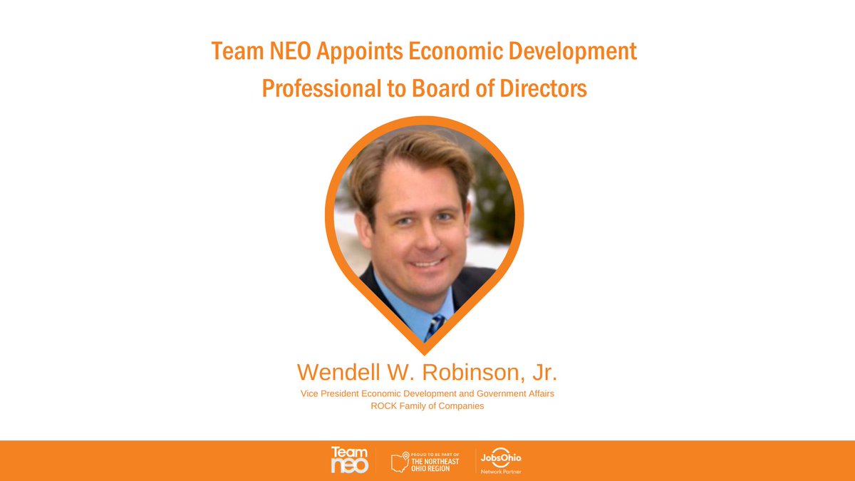The board of directors of #TeamNEO has appointed Wendell Robinson, Jr., Vice President Economic Development and Government Affairs for ROCK Family of Companies, as its newest member. bit.ly/44E17LQ #northeastohioregion #NEOhio #EconDev #vibranteconomy #economicvibrancy