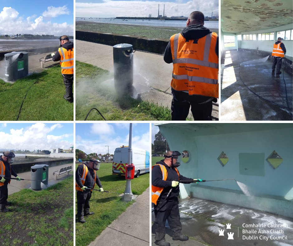 Deep cleaning carried out this morning along Clontarf promenade, operated by Martin & our team from the #wastemanagement NCOD 6 a.m. wash crew. The area was left in grade A condition. #YourCouncil