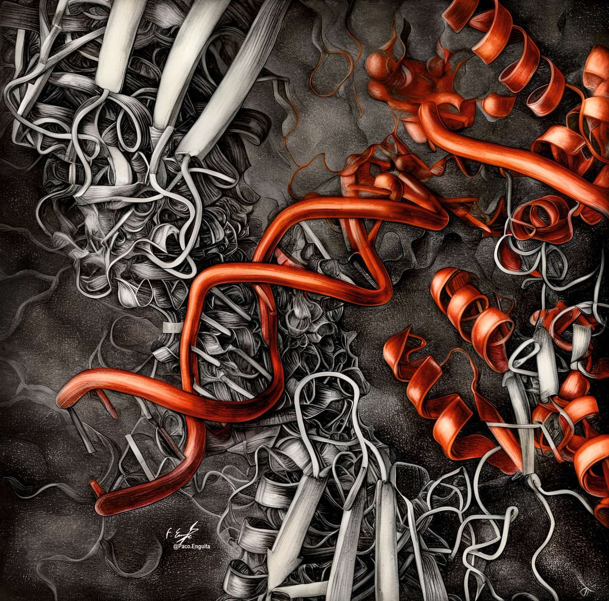 CryoEM model of the human CTF18-RFC-PCNA-DNA ternary complex with narrow PCNA opening state, as part of a complete study published in PNAS by He and coworkers (PDB code: 8UMV) #scivis #sciart #molecularart @proteinimaging @stylar_ai behance.net/gallery/198570…