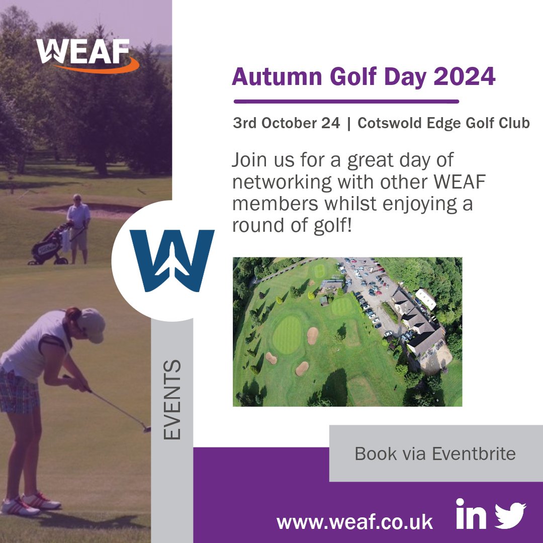 We are pleased to announce that our next Golf Day is open for bookings! ⛳ Only 24 spaces available, don't miss out - Book here 👉 eventbrite.co.uk/e/weaf-golf-da… #WEAF #golfday #networking #makingconnections #business #aerospace #defence #space #advancedmanufacturing #southwest