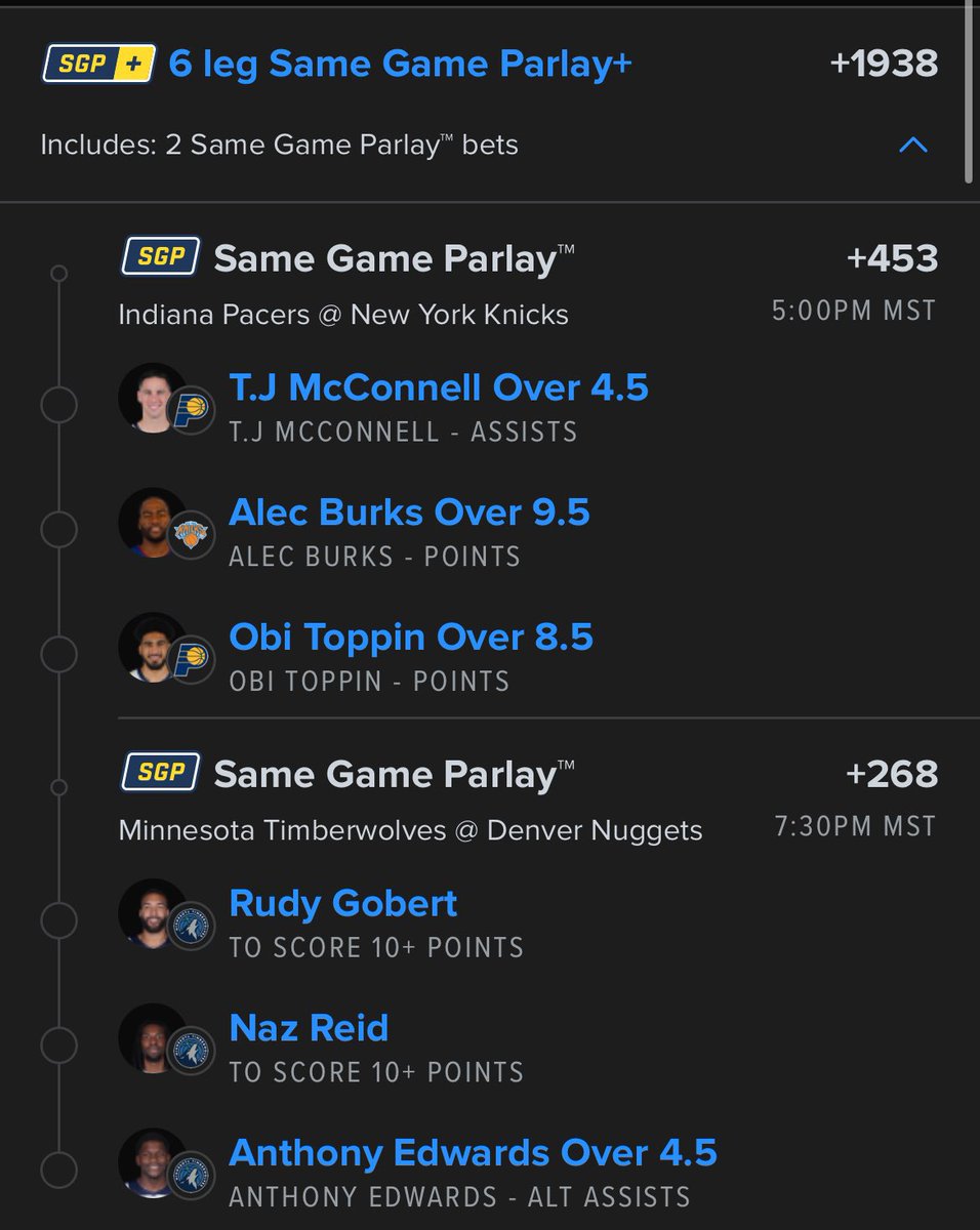 NBA parlay 🏀 

(+2000) 

Show some love if you’re tailing. 

Rest of my plays -> whop.com/parlayscience/…