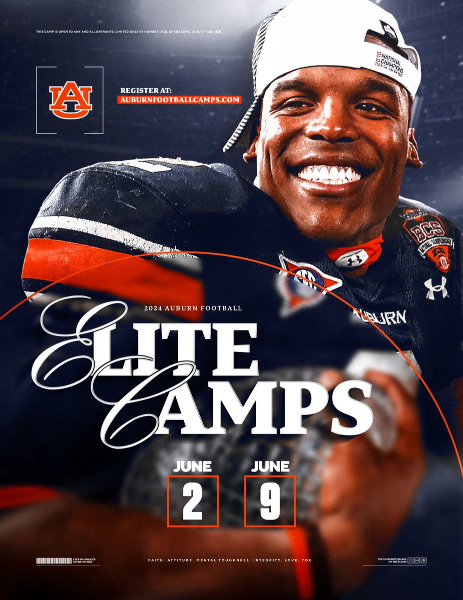 𝐄𝐋𝐈𝐓𝐄 camps coming 🔜 this June! Register NOW ⬇️ auburnfootballcamps.com