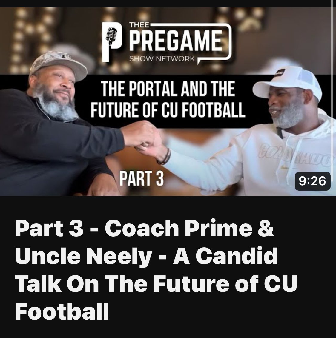 Part 3 - Coach Prime &amp; Uncle Neely - A Candid Talk On The Future of CU Football

🫵🏽👇🏽‼️

youtu.be/h70_etgI9RE