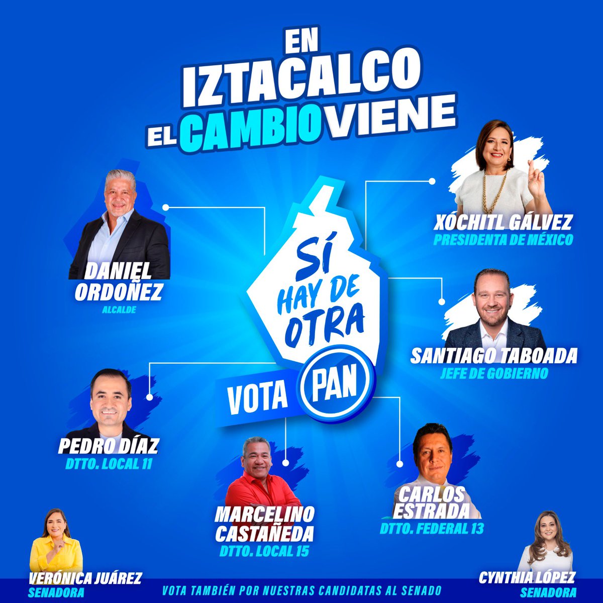 En Iztacalco #ElCambioViene. Conoce a tus candidatas y candidatos y este 2 de junio #VotaPAN en todas las boletas. #SíHayDeOtra #YaSeVan
