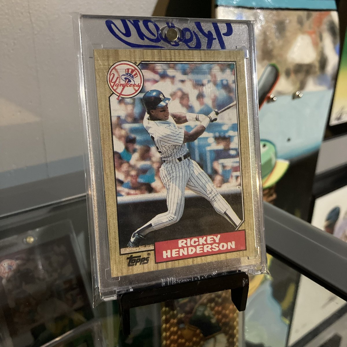 Today’s Rickey Henderson PC swag is this amazing #cardart from @MatthewLeeRosen honoring my Dad on a 1987 @Topps card! This was my first Rickey card and was a gift from my Dad for Christmas. Dad passed away 10 years ago today! Miss him…💚🔥👀🐐⚾️🏃🏿💨🧤#rickeyhenderson #thehobby