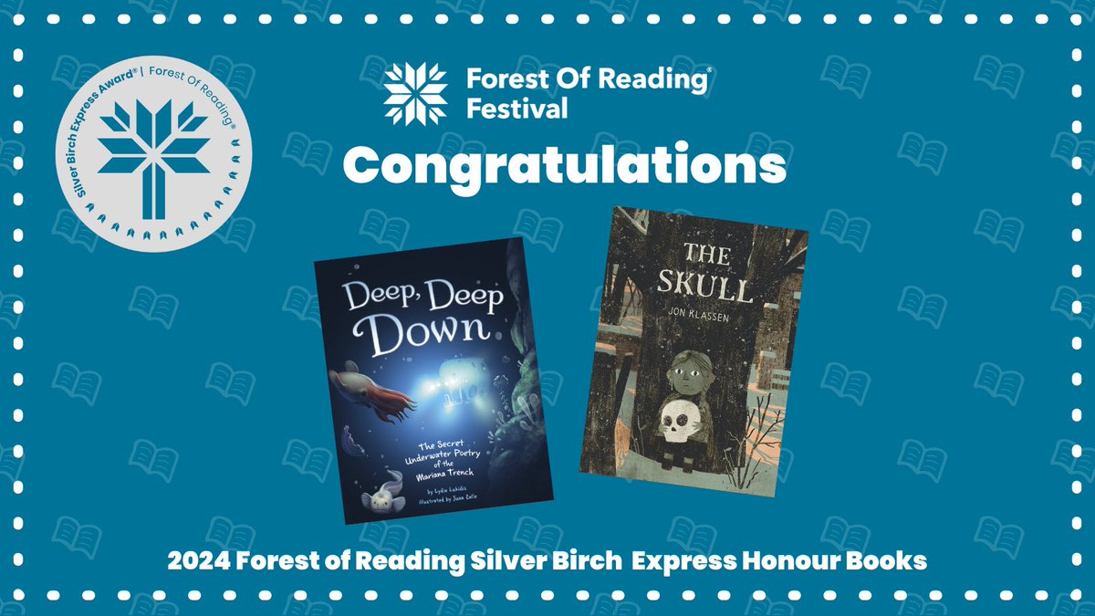 The Silver Birch Express honour books go to Deep, Deep Down by Lydia Lukidis and illustrated by Juan Calle Velez and The Skull: A Tyrolean Folktale, written and illustrated by Jon Klassen! Congrats @LydiaLukidis and @burstofbeaden. @CapstonePub @Candlewick