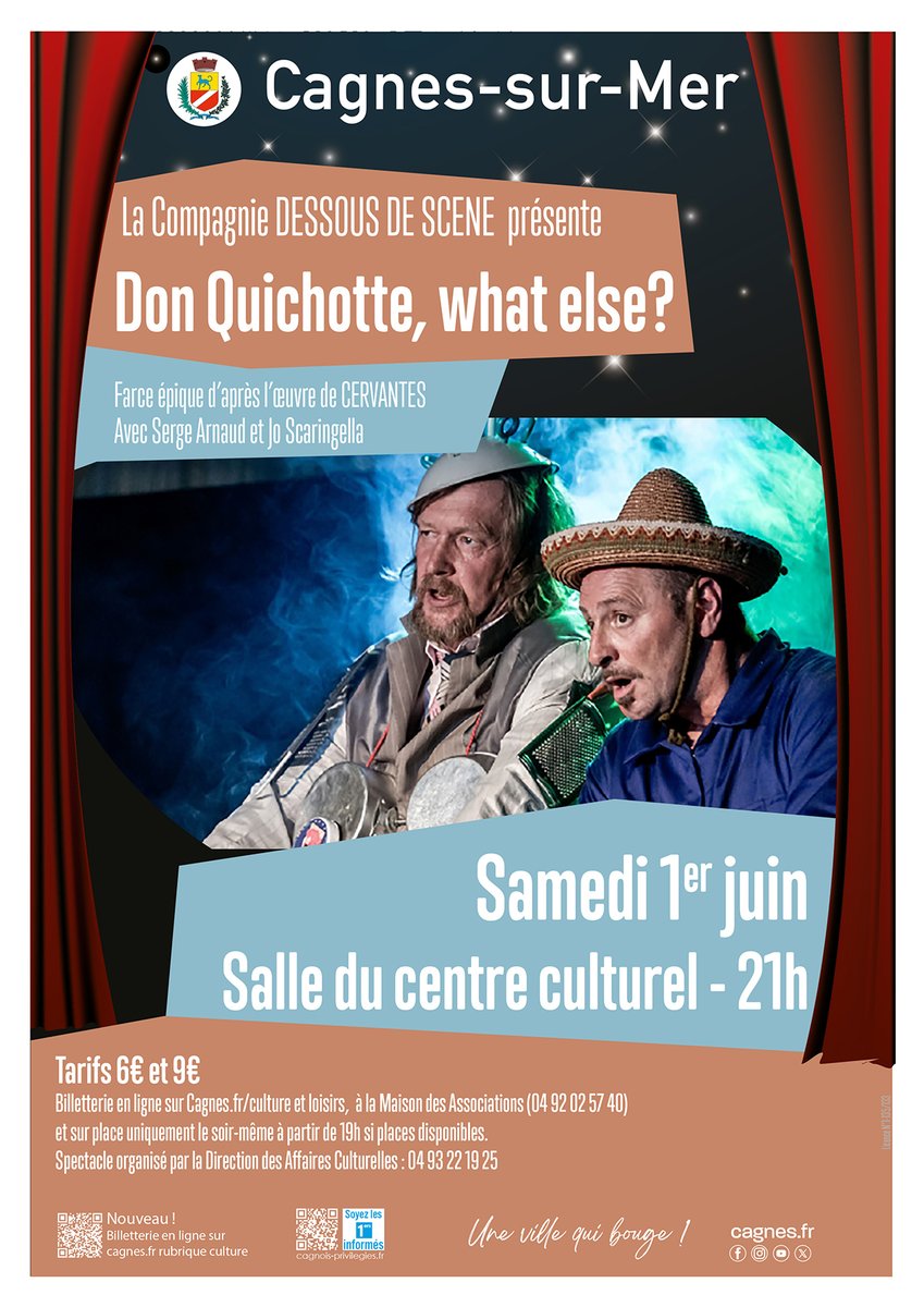 [THÉATRE] Une pièce de théâtre ça vous dit ? 😎 “Don Quichotte, what else?” Adaptation et mise en scène : Serge Arnaud 📅 Samedi 1er juin - 21h 📍 Centre culturel #théâtre #culture #loisir #spectacle #cagnessurmer