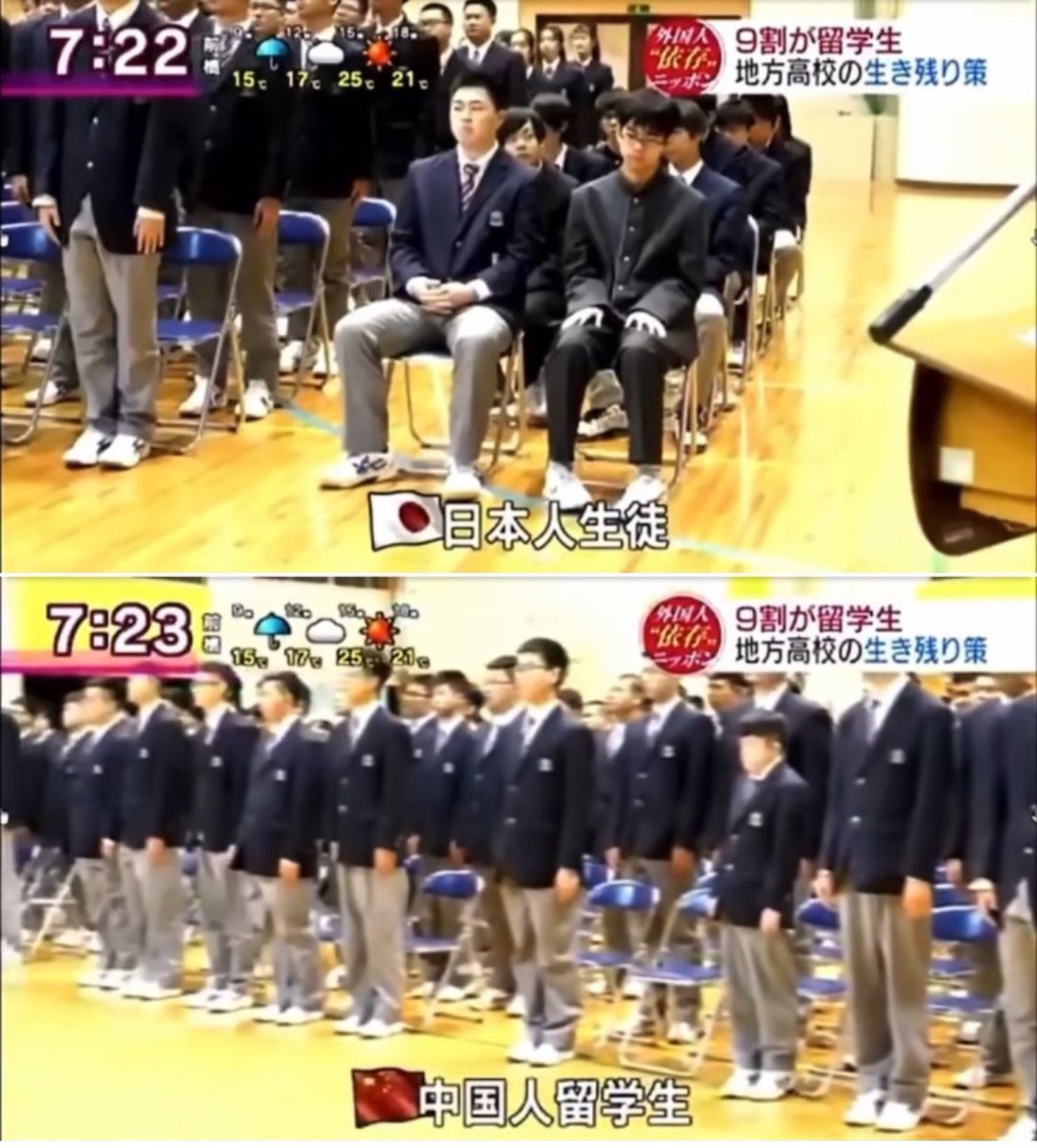 宮崎のある高校の入学式では中国人生徒167名に対し日本人生16名。

入学式には中国の校歌を歌い中国語で挨拶。

これが自民党が目指す共生社会なのか？
これは数年前の映像ですがその流れはどんどん進みます。

> 中国に乗っ取られた日本の高校。日本人1割
mag2.com/p/news/434719