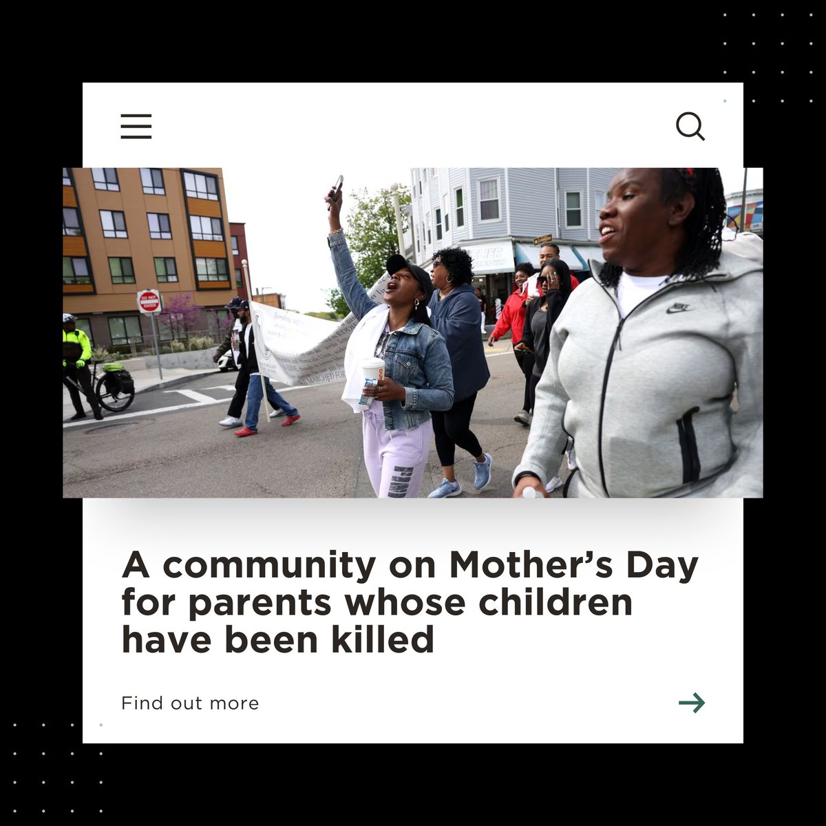 We recognize the resilient mothers within our community. This past Sunday in Dorchester there were thousands of people that filled the streets, honoring mothers whose children have been killed while also commemorating their childrens’ lives. Article here: hubs.la/Q02x53hy0