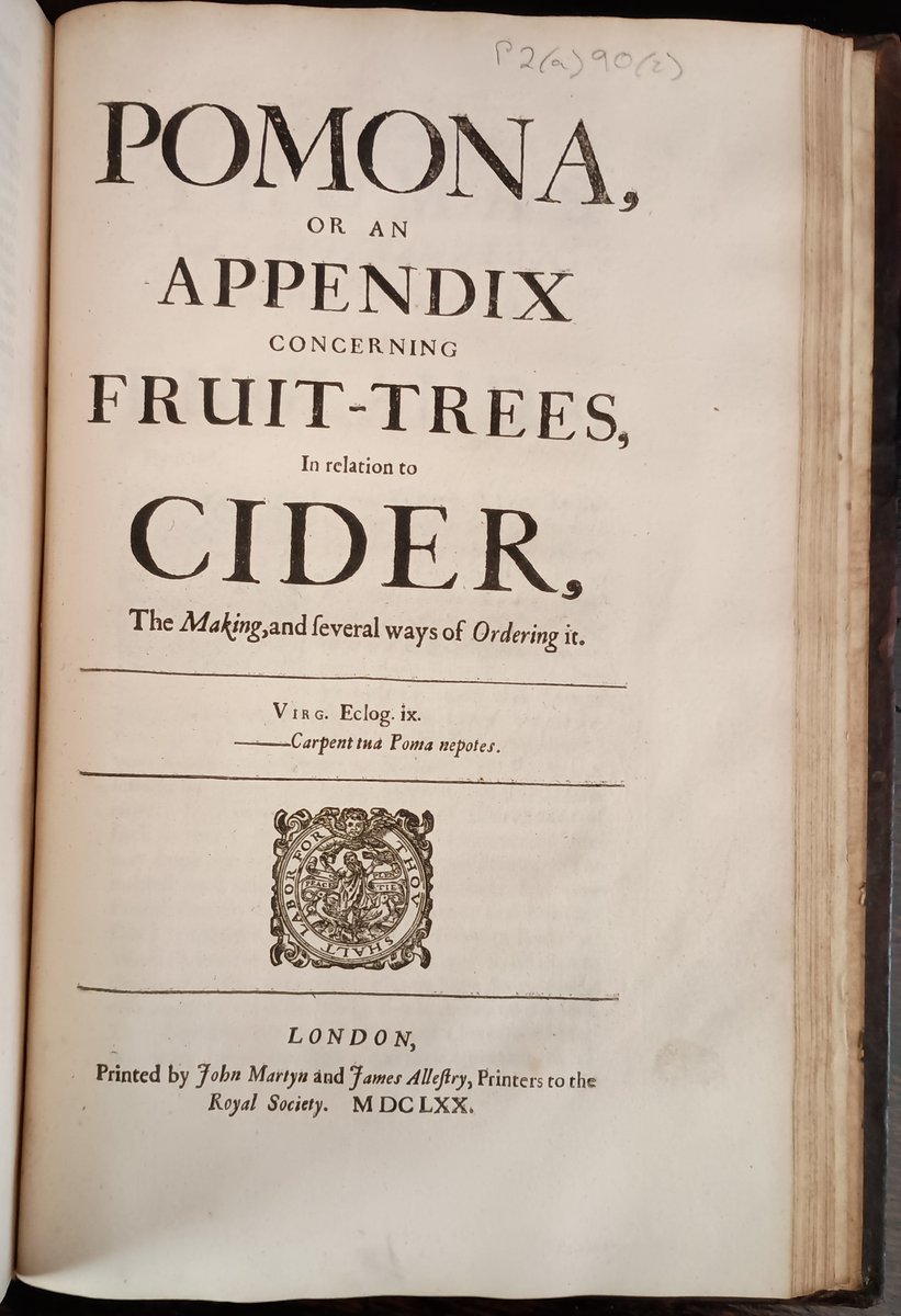A leaf pressed in the pages of John Evelyn's Pomona, a guide to growing fruit trees for cider production, this second edition published in 1670.