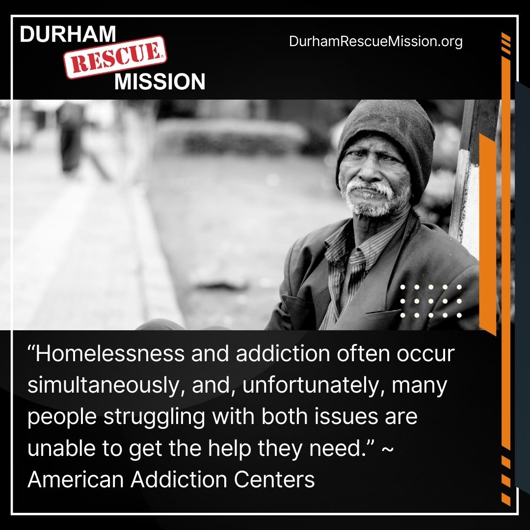 Homelessness & addiction are intertwined. At Durham Rescue Mission, we tackle both with comprehensive support. Help us break the cycle. 🏠💔 #BreakingTheCycle #DurhamRescueMission #Support #HelptheHomeless #Volunteer #Raleigh #ChapelHill #Durham #Donate #HomelessShelters