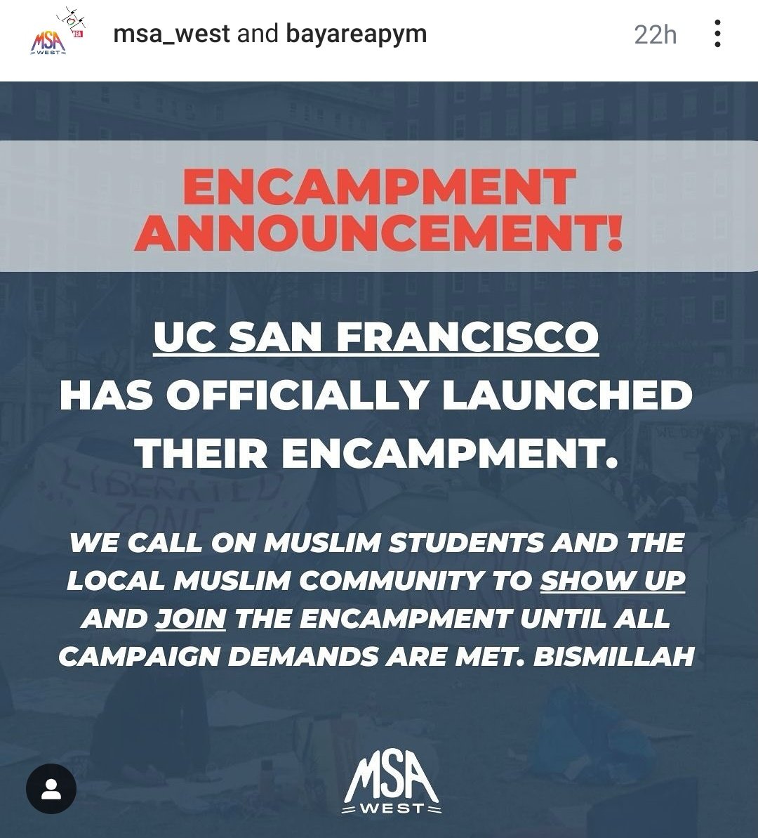 UC San Francisco has started their student encampment!!