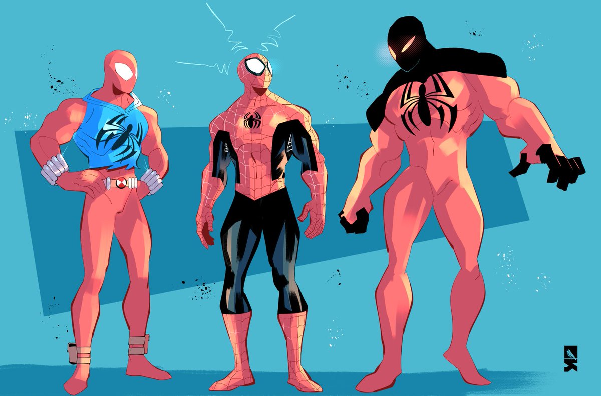 GeorgeKambadais's tweet photo. So, I used to draw Spider-men look kind of skinny. Thought of drawing them a little more muscular from now on. What do you think? Should I continue this more muscular approach, or go back to their more skinny look? #SpiderMan https://t.co/sv60G0gJee