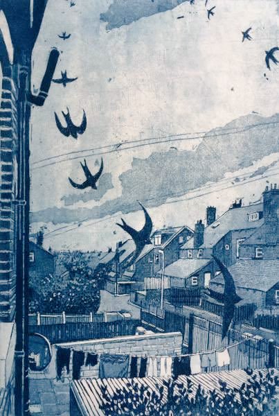 Janis Goodman, contemporary printmaker based in the UK, who creates work featuring city and countryside #WomensArt