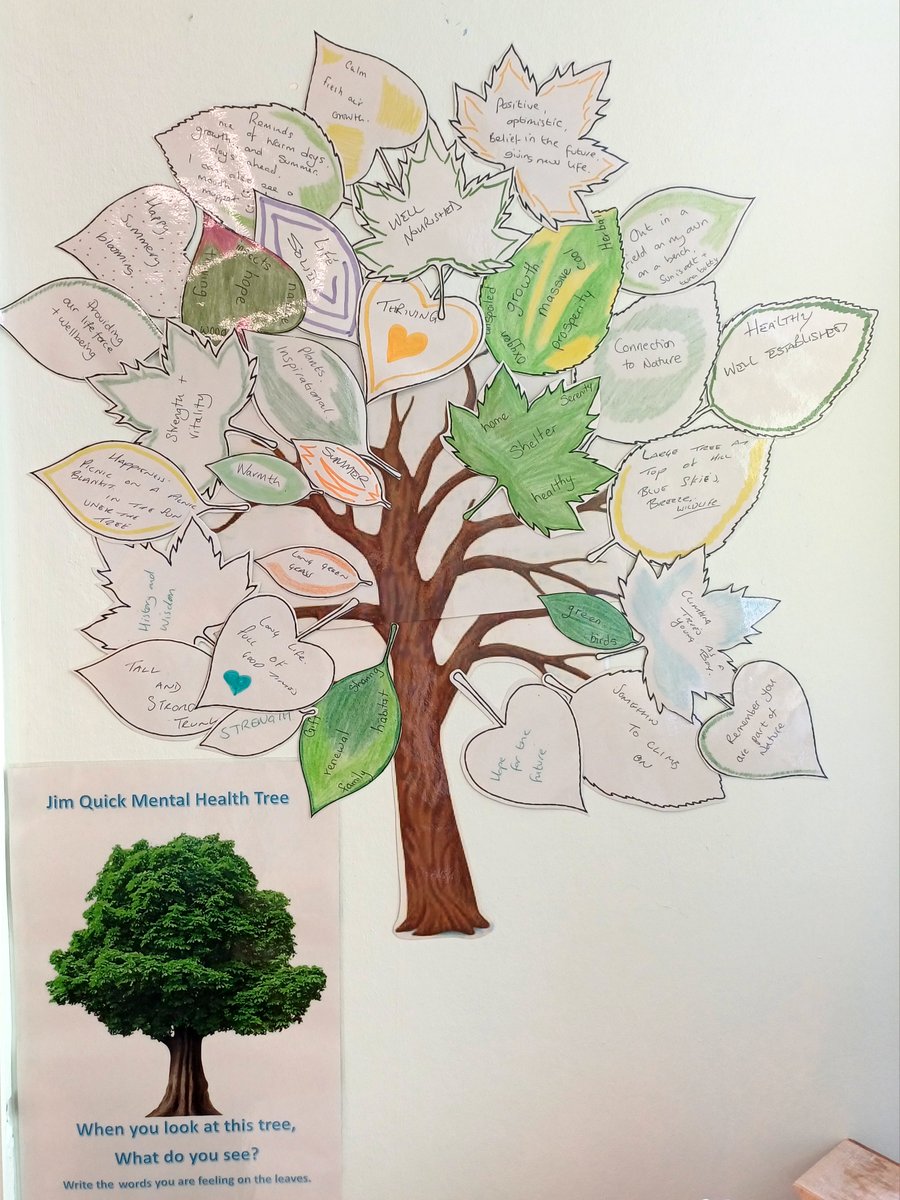 #MentalHealthAwarenessWeek : to bring people together to focus on good mental health. On JQ we're creating a mental health tree. Thoughts and feelings are overflowing at the sight of this big beautiful tree, and the words begin to fill the leaves ... @Michaela0895 @vikki_warman