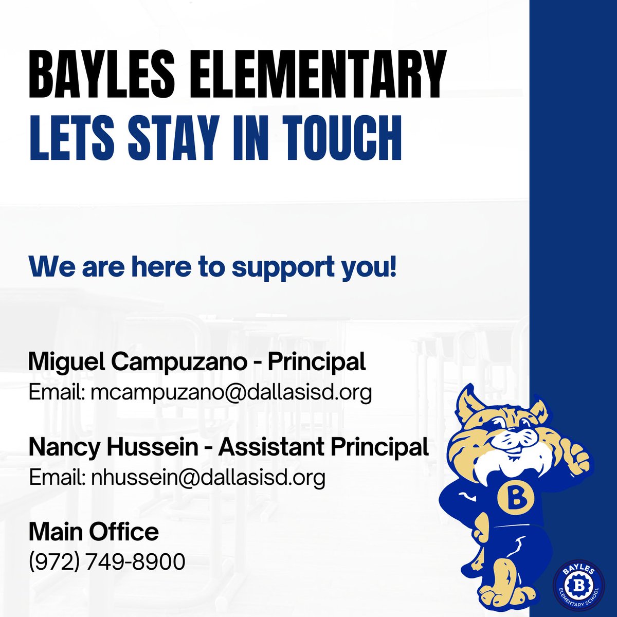 Connecting Bayles Families: Let's Stay in Touch! We're here to assist! #BaylesBobcats #BaylesES #BaylesFam #DallasISD #DISD #Region2