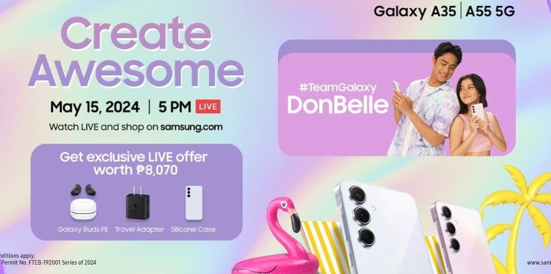 Join #TeamGalaxy #DonBelle as they #CreateAwesome with the #GalaxyA35 5G and #GalaxyA55 5G via @SamsungPH Facebook LIVE. Today, May 15, 2024 at 5PM. 💙💜

#DonBellexSamsung #SamsungGalaxy
#SamsungPH #GalaxyxDonBelle