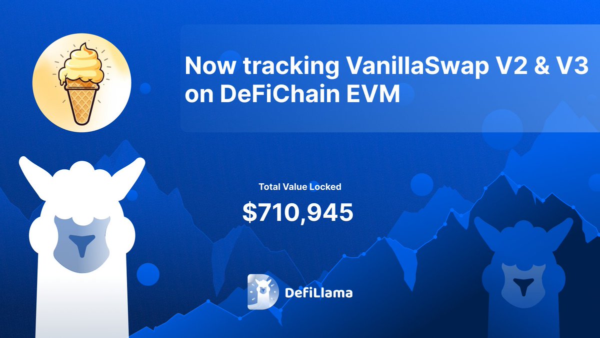 DefiLlama's tweet photo. Now tracking @VanillaSwap1 V2 &amp; V3 on @defichain EVM

VanillaSwap - a protocol for trading and automated liquidity https://t.co/iPN95N8sBW