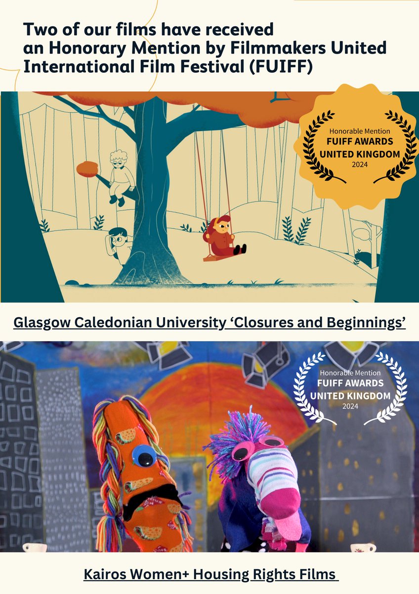 Not one but TWO @mediaco_op films have won Honorable Mentions at the Filmmakers United International Film Festival. 🤸 Congrats @Kairos_women and @caledonianuni. Watch here youtube.com/watch?v=pE8Mou… youtube.com/watch?v=X6RM1K…