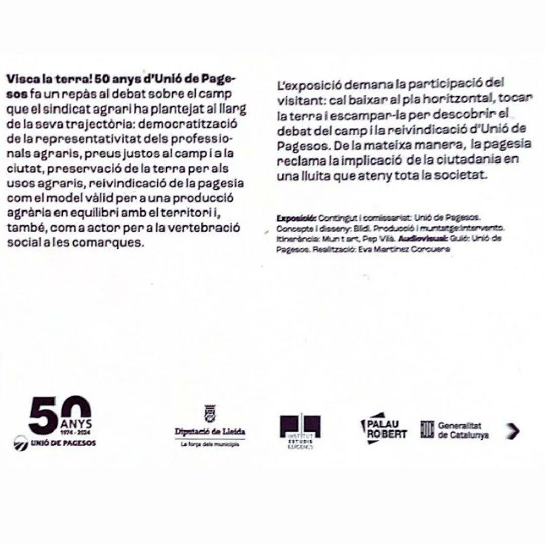 Dimecres 15 de maig, amb motiu de la Diada de Sant Isidre #Cervera al Museu del Blat 🌾 19:30h inaugurem l’exposició en commemoració dels 50 anys d’Unió de Pagesos @uniopagesos 👇✊

#SantIsidre #FiradelPa #Cervera #DIM2024

@paeriacervera
@xmtlla
@IEILleida
@patrimonigencat