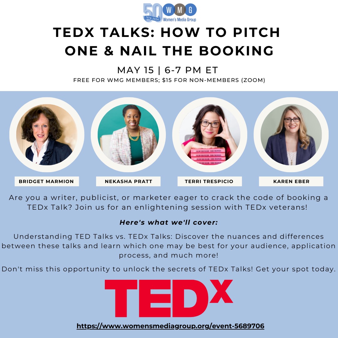 Unlock the secrets to landing your own TEDx Talk! Join us TOMORROW for an exclusive session with TEDx veterans Karen Eber, Terri Trespicio, & Nekasha Pratt, along with Bridget Marmion. Registration closing soon! Don't miss out! lnkd.in/ewwKDccS #TEDx #WMG #WMG50