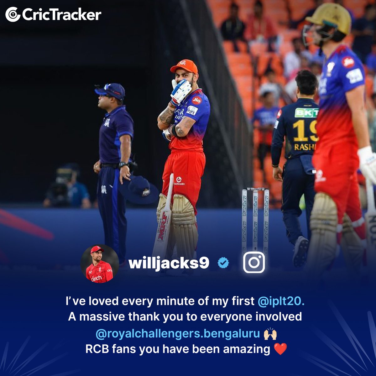 Will Jacks shares a heartfelt message as he departs from the RCB camp for national duties.